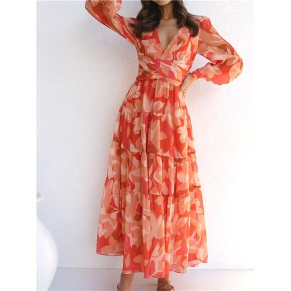 Floral Print Lantern Sleeve Maxi Dress - Picture 3 of 5